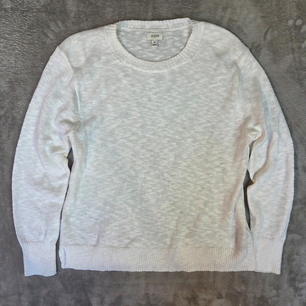 J.Crew Womens White Marled Cotton Blend Lightweight Crewneck Sweater Size M